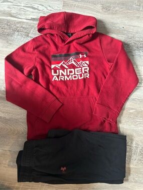 Under Armour Boys- Red Logo Zip-Free Hoodie & Sweatpants